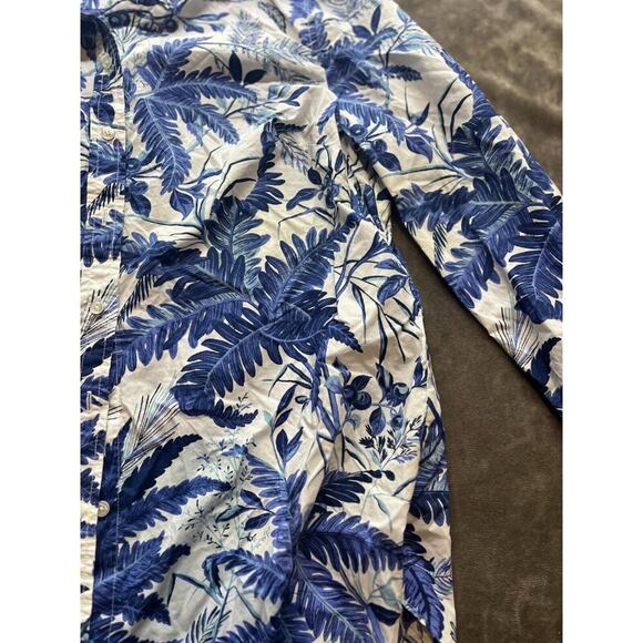 Talbots Button Up Shirt Long Sleeve Paisley Floral Blue & White Size Large - Picture 3 of 5